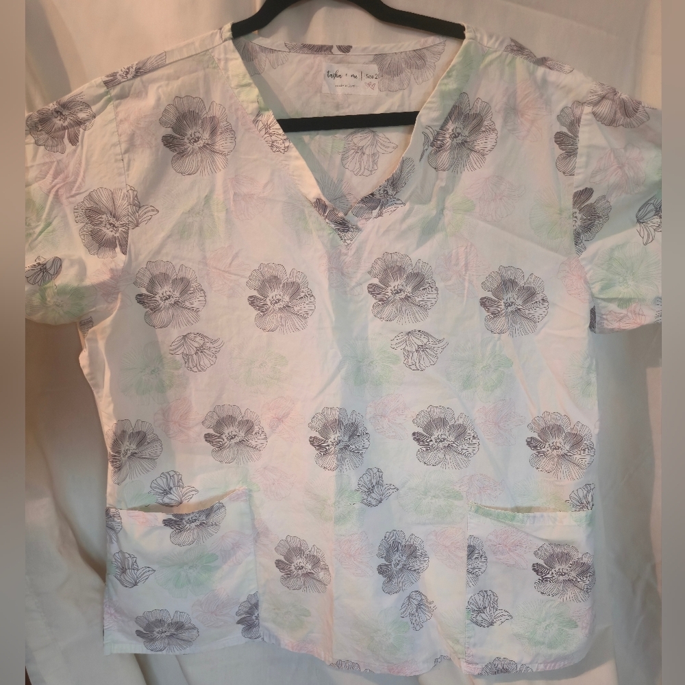 Floral V-Neck Scrub Top